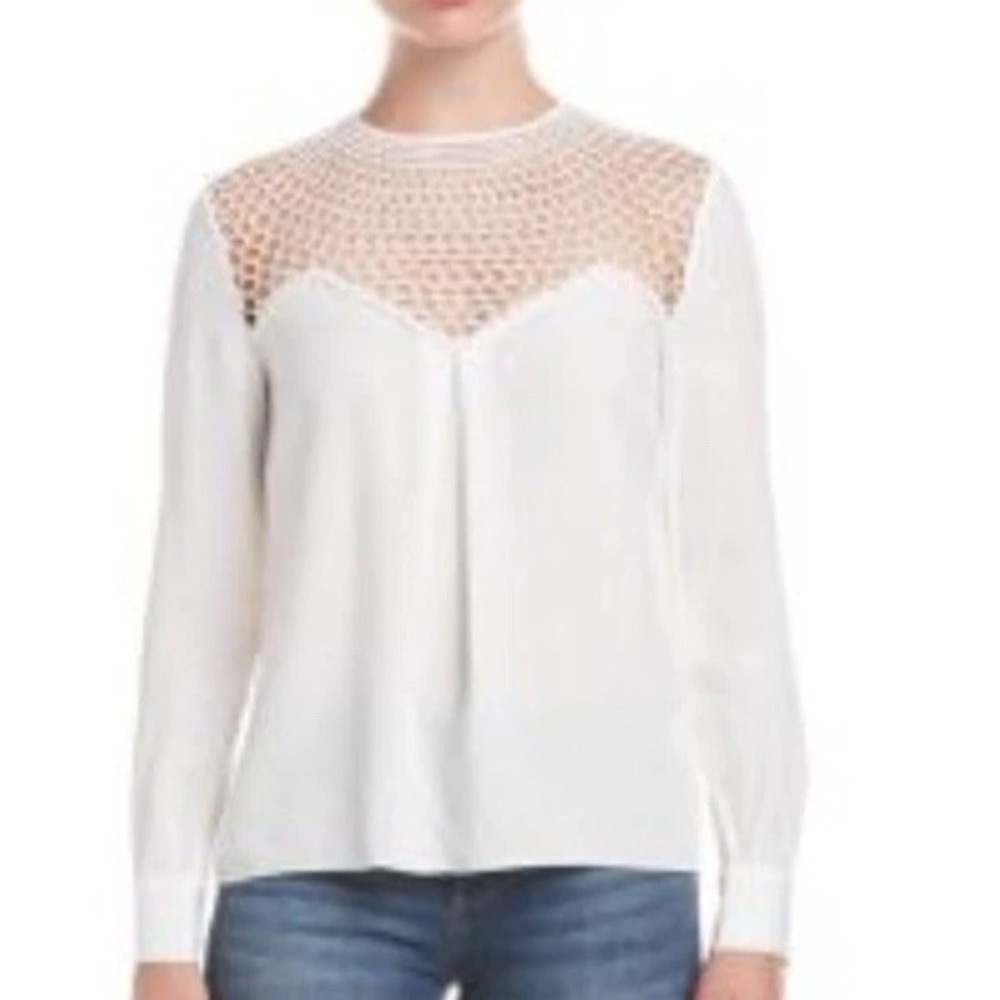 A.L.C. top long sleeves Sian‎ Crepe Silk Beige Crochet Blouse Size 2